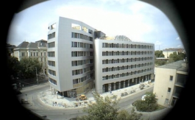 Das Haus der Forschung kurz vor Fertigstellung aus der Baustellenwebcam - FFG - &Ouml;sterreichische Forschungsf&ouml;rderungsgesellschaft mbH